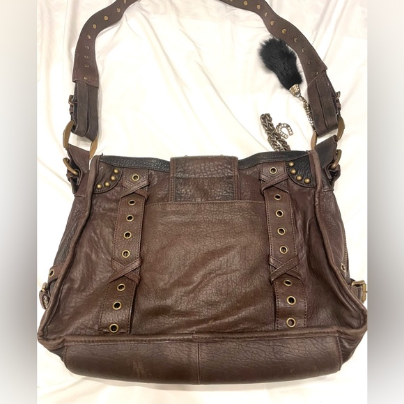 NWOT Vintage BETSEY JOHNSON Brown Leather Crossbody Buckle Horseshoe Bag - Picture 4 of 10